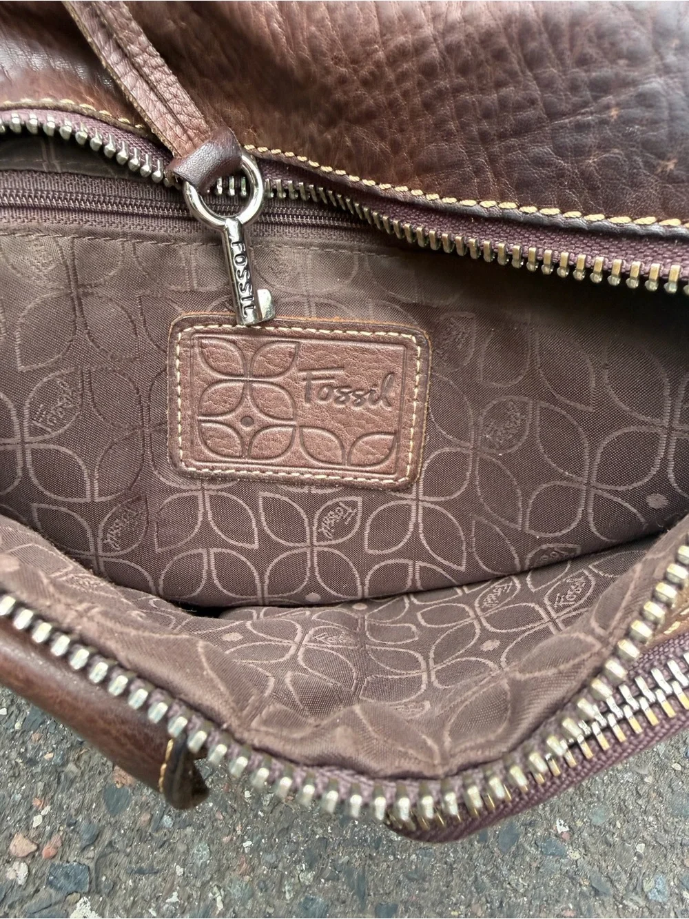 Fossil Brown Leather Crossbody Bag with Multiple Front Pockets